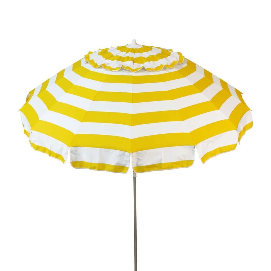 DestinationGear Deluxe 8 ft Yellow and White Stripe Beach Umbrella, UV Resistant
