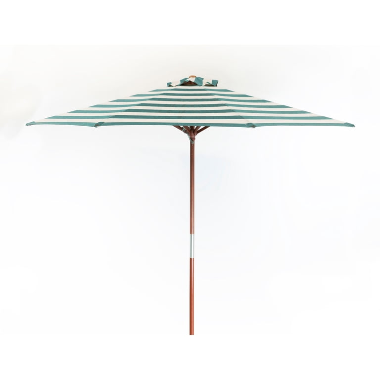 green patio umbrella with white pole 10ft and a vintage Classic Wood 9 ft Round
