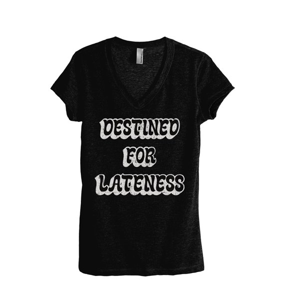 Destined For Lateness Women's Fashion Relaxed V-Neck T-Shirt Tee Heather Black Large