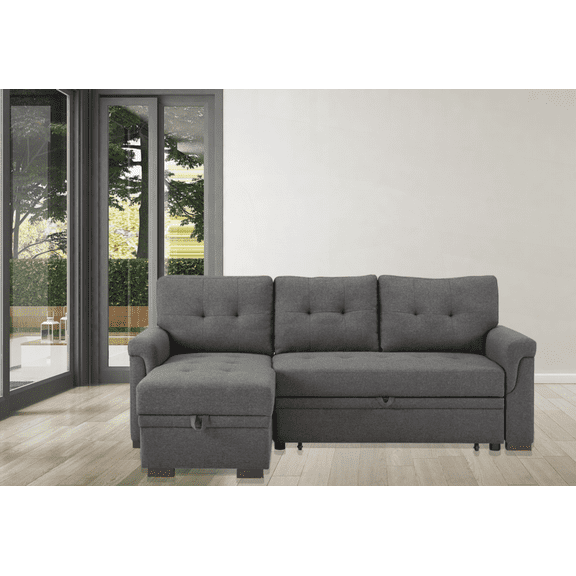 Destiny 84" Dark Gray Linen Reversible Sleeper Sectional Sofa with Storage Chaise for Small Spaces | Walmart US | Easy Assembly & Storage