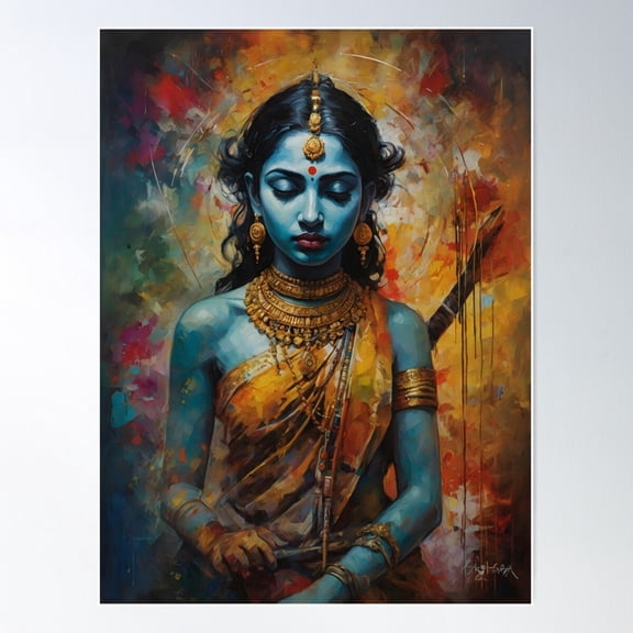 Destiny And Devotion – A Vibrant Indian Portrait In Abstract Form Poster Wall Art, Modern Wall Decor For Living Room Bedroom, 8x12 UNFRAMED
