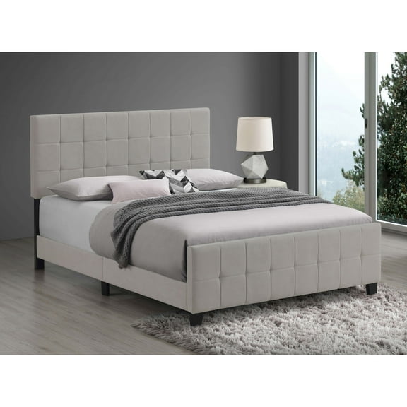 Destiny Beige Upholstered Eastern King Panel Bed Frame - Premium Fabric, MDF & Solid Wood, 87.75" L x 80" W x 49.5" H - Elegant Bedroom Furniture for Modern & Classic Interiors