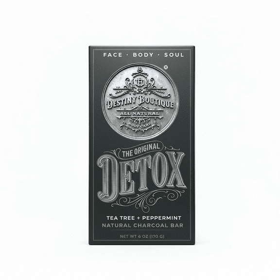 Destiny Boutique Activated Charcoal Detox Soap Bar Gentle AllNatural Cold Process Soap for Face & Body, 6 oz