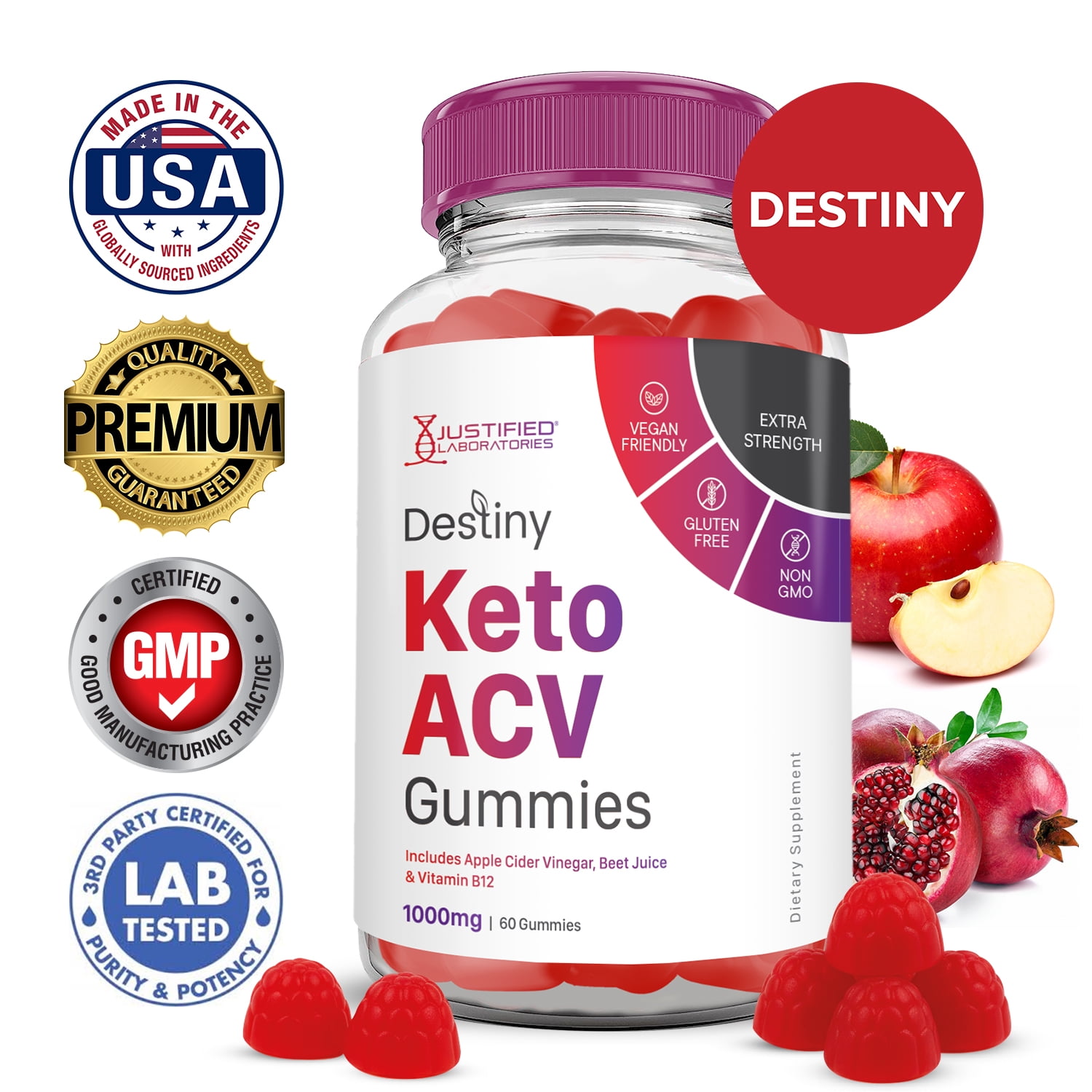 Destiny Keto ACV Gummies 1000MG Dietary Supplement 60 Gummys
