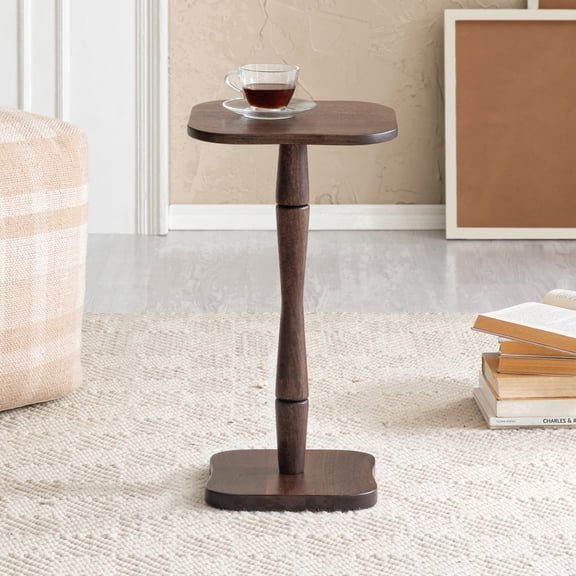 MH London Destiny Solid Mango Wood Accent Side Table, Pedestal End Drink Table, 12 x 12 x 22 in, Espresso