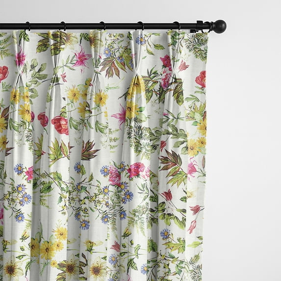 Destiny White Multi/Floral Pinch Pleat Drapery Panel - Pair 40"x96"
