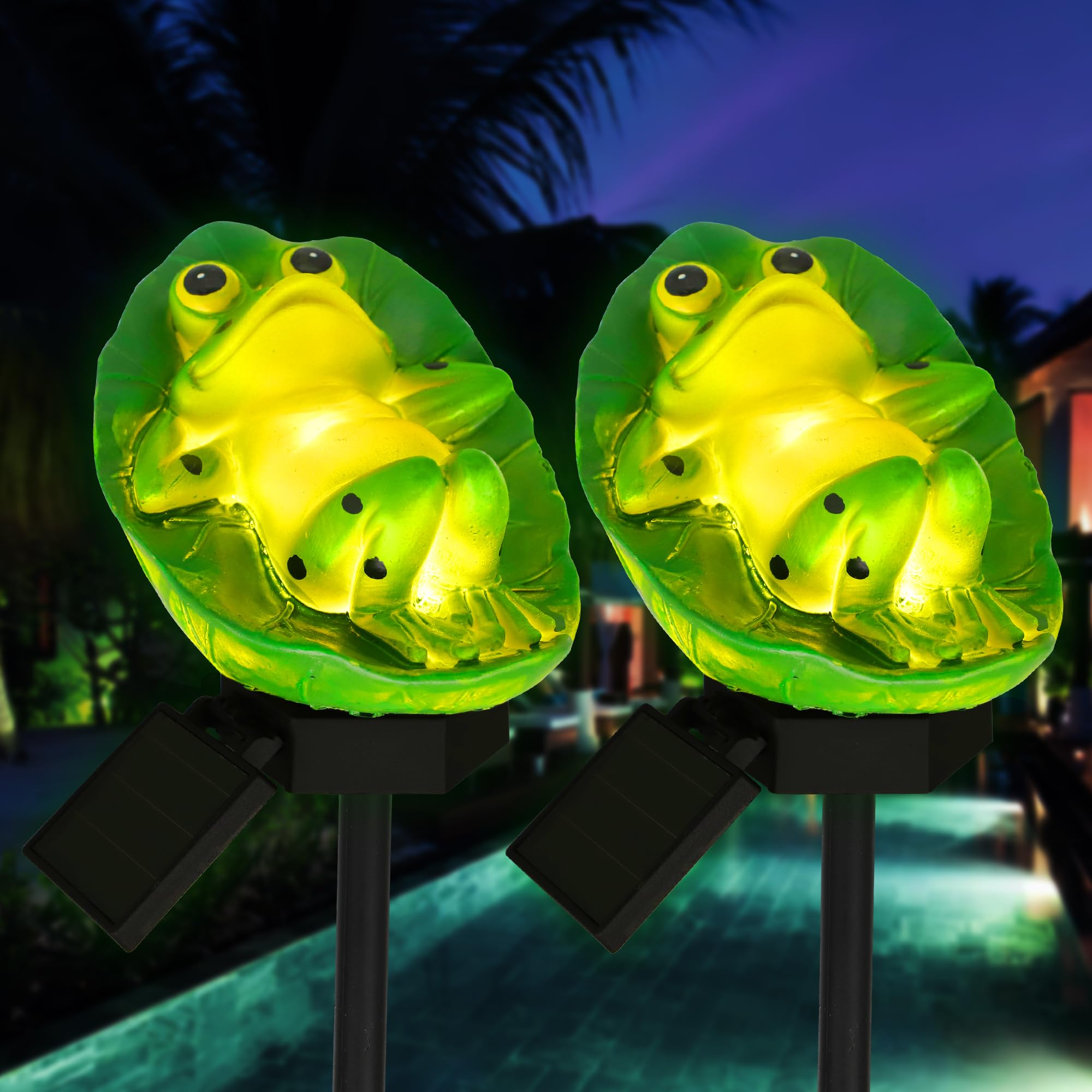 Frog Solar Lights For Outdoor Garden – Cute Frog Statue Path Lamps, Solar Powered LED Decor For Walkway, Patio, Courtyard, Yard & Waterscape