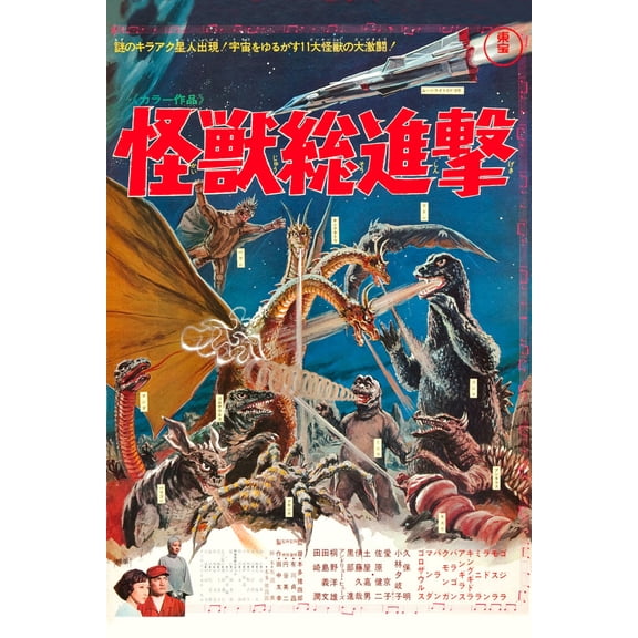Destroy All Monsters Poster Japanese 16in x 24in Poster Square Adults Western Graphic