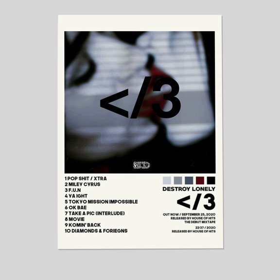 Destroy Lonely Posters, /3 Poster Album Cover P Size 24''x36''-Gategoo