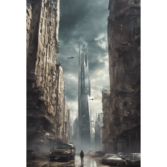 Destroyed City Digital Matte Painting - 12" x 18" Art Print Wall Decor