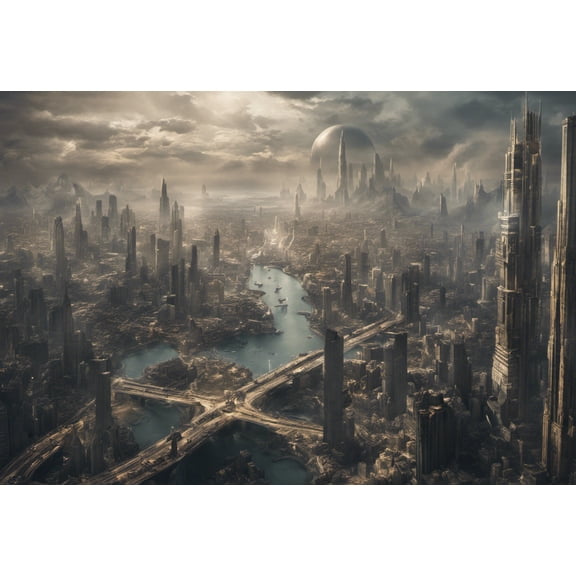 Destroyed City Digital Matte Painting II - 12" x 18" Art Print Wall Decor