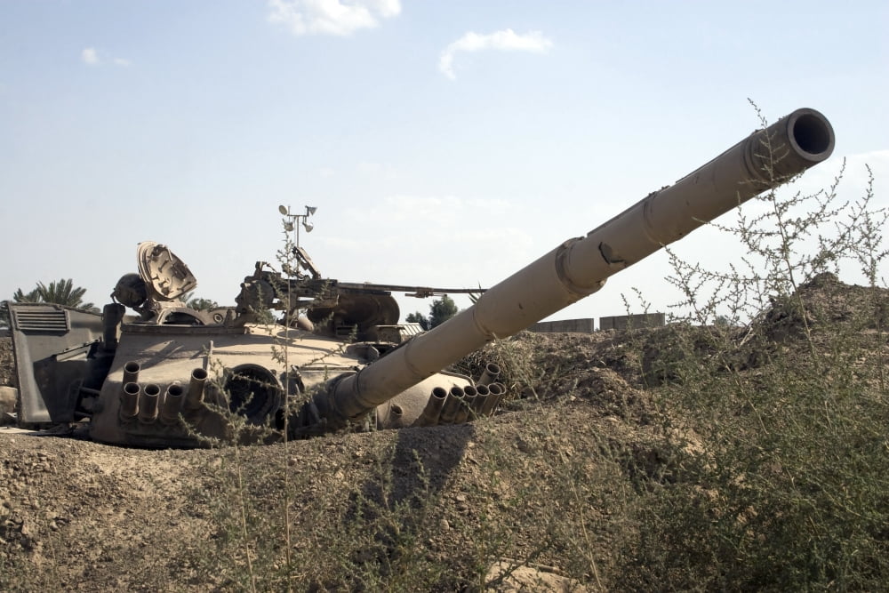 Destroyed Iraqi tanks near Camp Slayer Baghdad Iraq Canvas Art - Terry MooreStocktrek Images (18 x 12)
