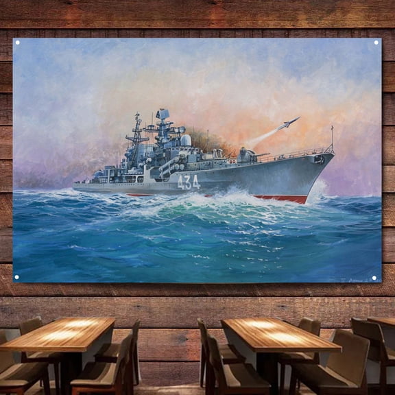 Destroyer Modern Battleship Wall Art Banners Hanging Flags Wall Chart Warship Art Poster Canvas Print Art Painting Home Decor Tapestry Best Gifts for Military Fans,38X57 inches