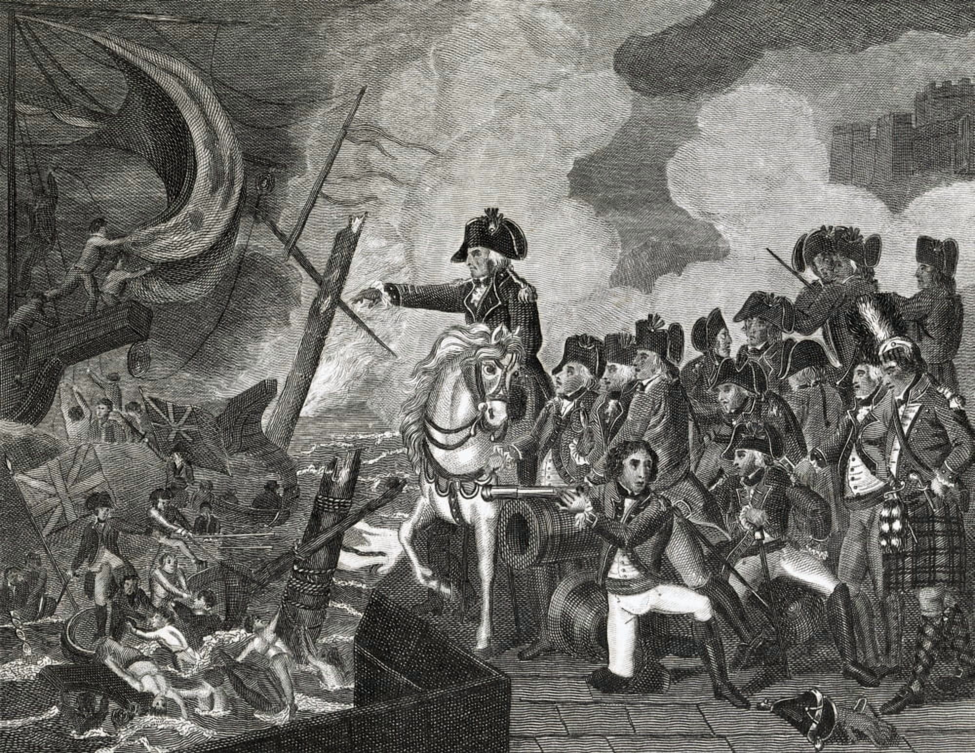 Destruction Of The Gun Boats Before GibralterEngraved By H Cook Published In London By Richard Evans Whites Row Spitalfields 1816 Canvas Art - Ken Welsh Design Pics (17 x 13)