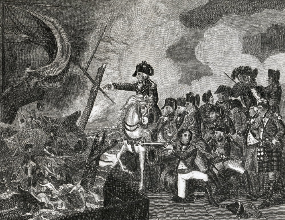 Destruction Of The Gun Boats Before GibralterEngraved By H Cook Published In London By Richard Evans Whites Row Spitalfields 1816 Canvas Art - Ken Welsh Design Pics (34 x 26)