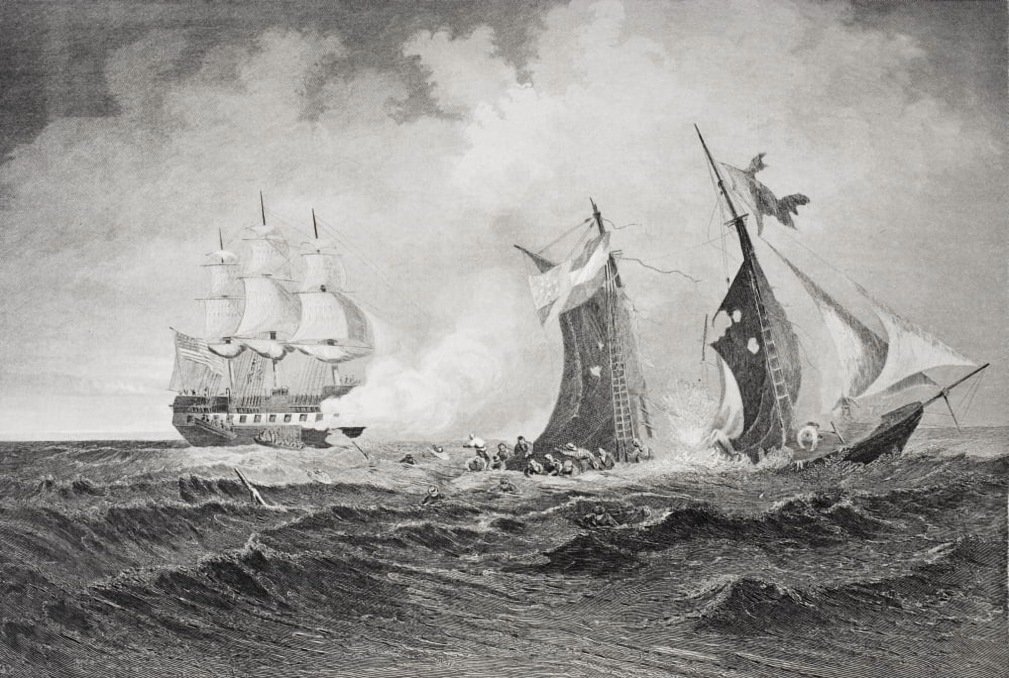 Destruction Of The Privateer Petrel By The St Lawrence 1861 Artist Paul Manzoni Canvas Art - Ken Welsh Design Pics (34 x 24)