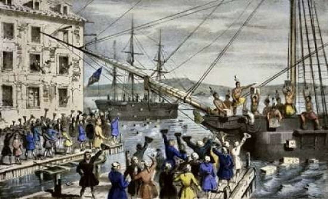 Destruction of Tea at Boston Harbor Canvas Art - Currier and Ives (12 x 18)