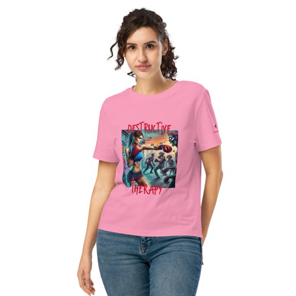 Destructive Therapy Women’s Boxing graphic organic ribbed neck t-shirt (Bubble Pink, 2XL)