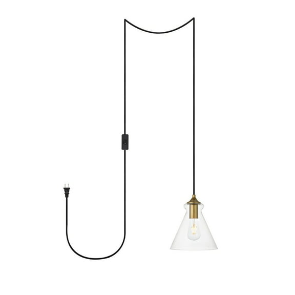 Destry 1 Light brass plug-in Pendant With Clear Glass