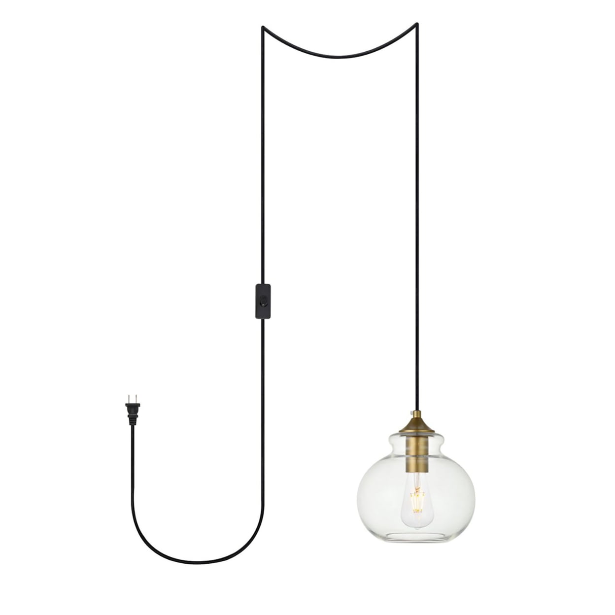 Brass and Clear Glass Globe Pendant Light with Adjustable Cord