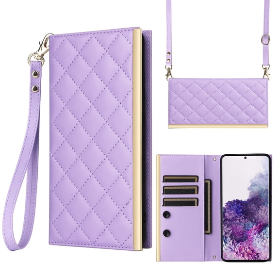 Desugned For Samsung Galaxy S20+ Wallet Phone Case,With Suction Cup Fastener,Flip Folding Kickstand,With Card Slots,Wrist Strap&Shoulder Strap,Shockproof PU Leather Phone Case,Purple