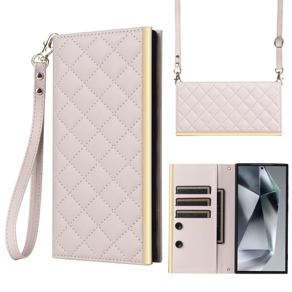 Desugned For Samsung Galaxy S23 Ultra Wallet Phone Case,With Suction Cup Fastener,Flip Folding Kickstand,With Card Slots,Wrist Strap&Shoulder Strap,Shockproof PU Leather Phone Case,White