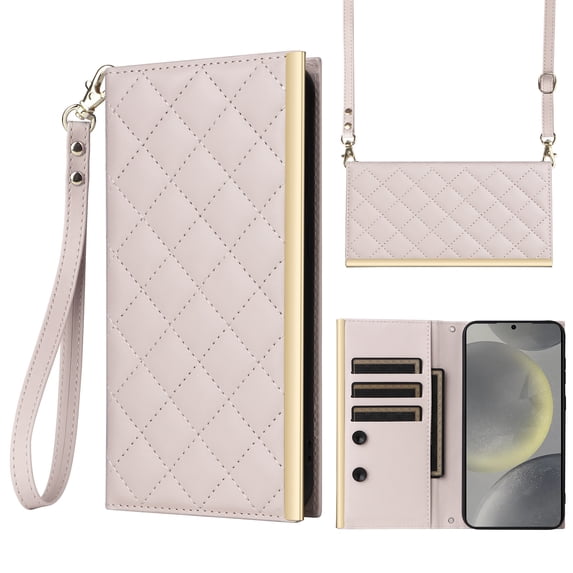 Desugned For Samsung Galaxy S24+ Wallet Phone Case,With Suction Cup Fastener,Flip Folding Kickstand,With Card Slots,Wrist Strap&Shoulder Strap,Shockproof PU Leather Phone Case,White
