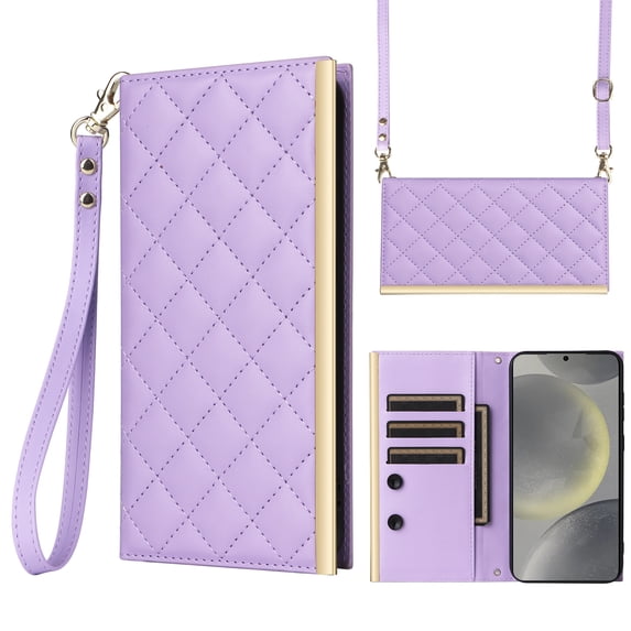 Desugned For Samsung Galaxy S25 Wallet Phone Case,With Suction Cup Fastener,Flip Folding Kickstand,With Card Slots,Wrist Strap&Shoulder Strap,Shockproof PU Leather Phone Case,Purple