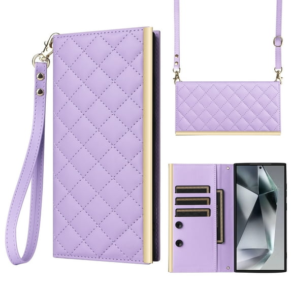 Desugned For Samsung Galaxy S26 Ultra Wallet Phone Case,With Suction Cup Fastener,Flip Folding Kickstand,With Card Slots,Wrist Strap&Shoulder Strap,Shockproof PU Leather Phone Case,Purple