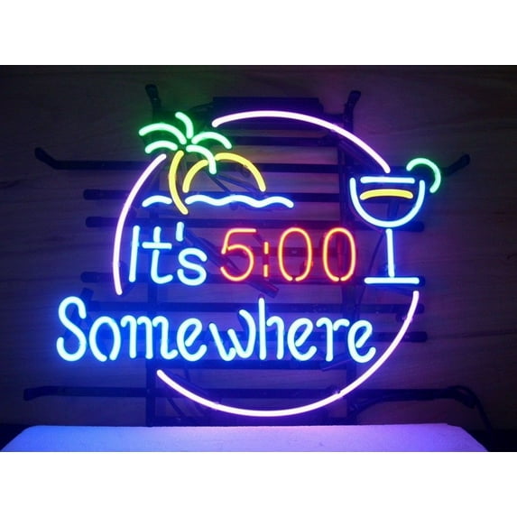 Desung Brand New It's 5 O'Clock Somewhere Neon Sign Handcrafted Real Glass Beer Bar Pub Man Cave Light Sign 24"x 20" 124I5SWPTCC