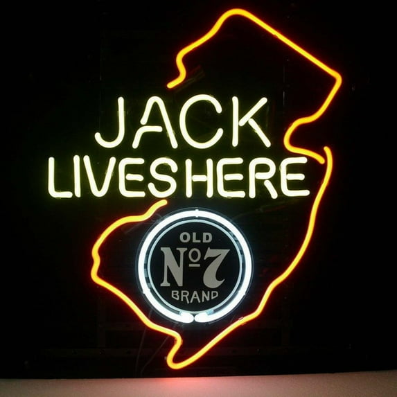 Desung Brand New Jack Daniels Lives Here New Jersey Old Number 7 No. 7 #7 Whiskey Neon Sign Lamp Glass Beer Bar Pub Man Cave Sports Store Shop Wall Decor Neon Light 17"x 13" WM77