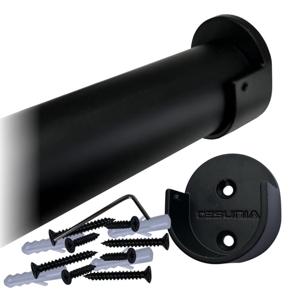 Desunia 48-Inch Heavy-Duty Round Closet Rod Kit with Screw-On Brackets, Matte Black