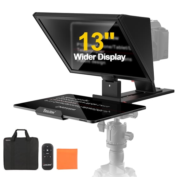 Desview P13 Portable Teleprompter for Camera, Tablet Prompter Compatible with 12.9" iPad Pro, Foldable Light Shield, Bluetooth Remote & Storage Bag for DSLR, YouTube Video Recording & Streaming