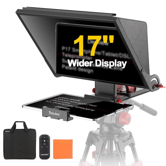 Desview P17 Portable Teleprompter for Camera Video Recording, Foldable Auto-Scrolling Prompter with Wireless Remote Sunshade & Tripod Mount Compatible with iPhone Android Tablet