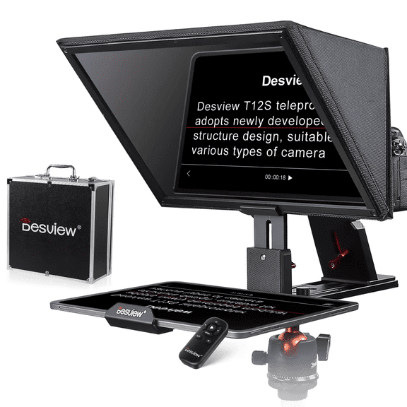 Desview T12S 12.9" Metal Teleprompter with Beam Splitter Glass | Easy Assembly, Carry Case Included, for Camera & iPad, Ideal for YouTube & Live Streaming, for Podcast & Content Creators