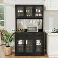 thumbnail image 1 of Dextrus 71" Tall Pantry Storage Cabinet with Power Strip, Hooks, 2 Drawers, Microwave Stand, Kitchen Organizer, Black, 1 of 12