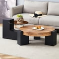 thumbnail image 1 of Detachable 2-Tier Round Coffee Table, Transparent Brown Glass Top & Black MDF L-Shaped Legs, Modern Multifunctional, 1 of 10