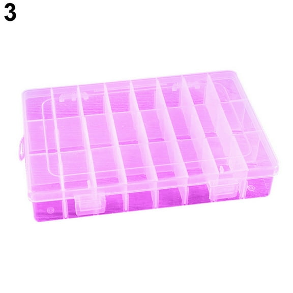 Detachable 24 Compartment Plastic Storage Box Container Jewelry Tool Case Pink Hard Plastic