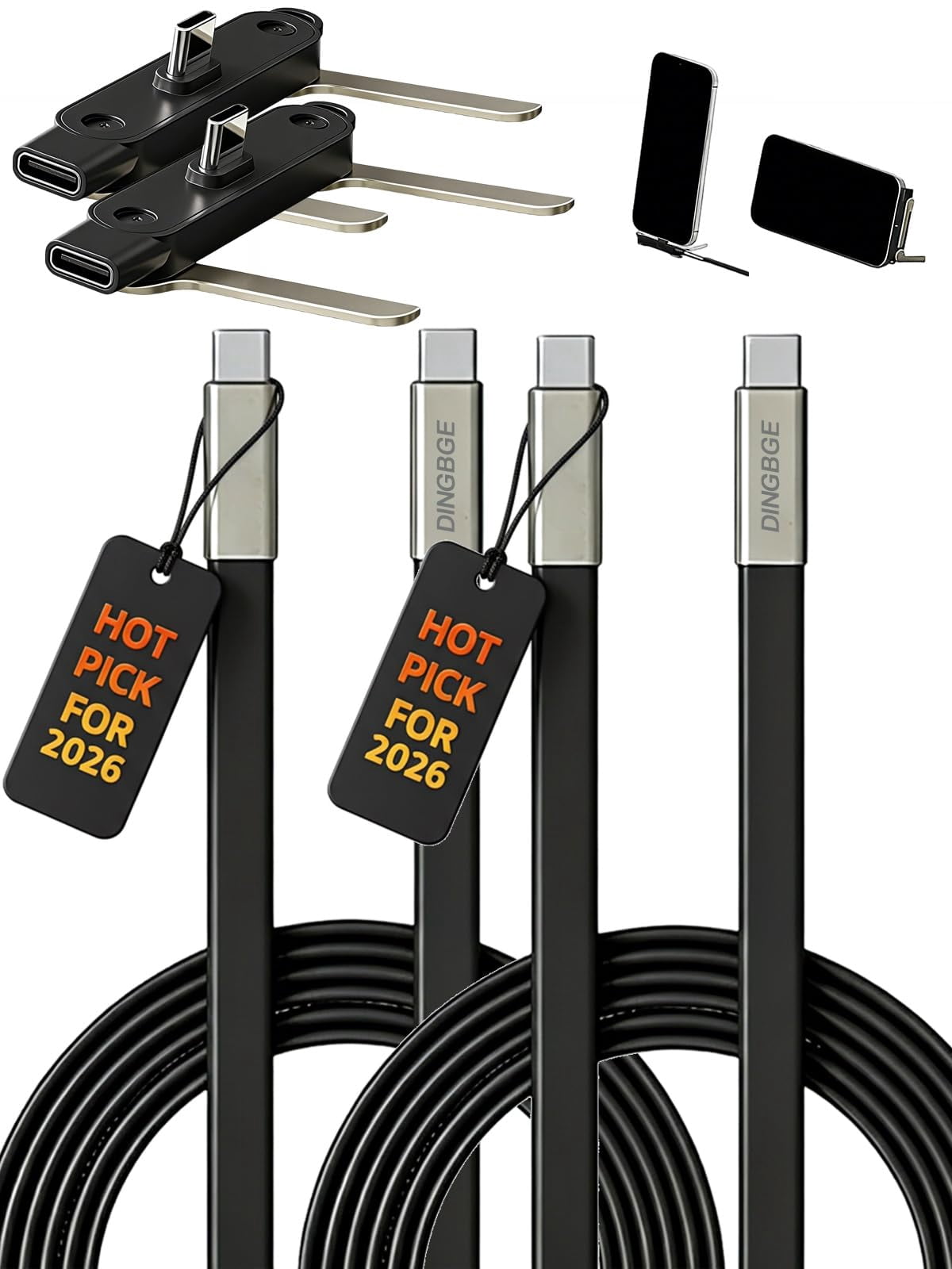 Detachable 240w Super Fast Charging 2-in-1 Charging Cable with Phone Charger Invisible Stand Flat Phone Charger Type-C 90 Degree 240w Stand Data Cable Right Angle Sideways