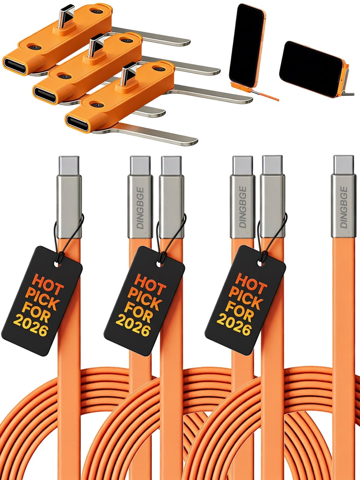 Detachable 240w Super Fast Charging 2-in-1 Charging Cable with Phone Charger Invisible Stand Flat Phone Charger Type-C 90 Degree 240w Stand Data Cable Right Angle Sideways