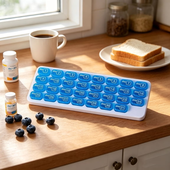 Detachable 31-Slot Pill Organizer, Keyboard-Style Portable Daily Pill Box, BPA-Free Travel Medicine Case
