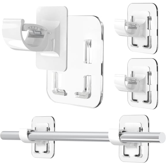 Detachable Adhesive Curtain Rod Holder 40LB, Curtain Rods No Drilling Renter Friendly Hooks, for Walls No Curtain Brackets Apartment Farmhouse Classroom Drapes Rv Over Blinds Bedroom