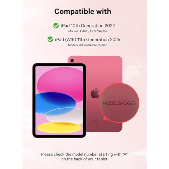Detachable Backlit Keyboard Case for iPad 10th/11th Gen A16, Trackpad & Pencil Holder,Pink