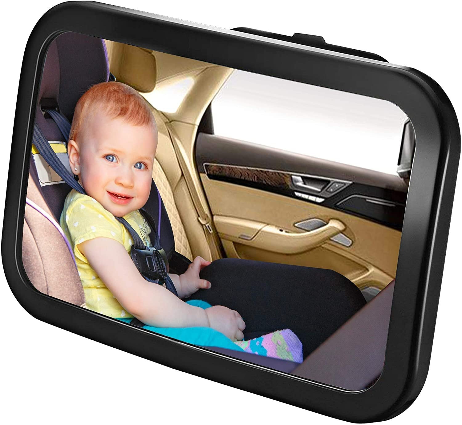 Detachable Backseat Baby Car Mirror Clear Wide Angle View of Toddler Newborn,  Infant or Children Safe Accessory with Headrest Double Strap - 360 Degree  Adjustable + Shatterproof Glass 