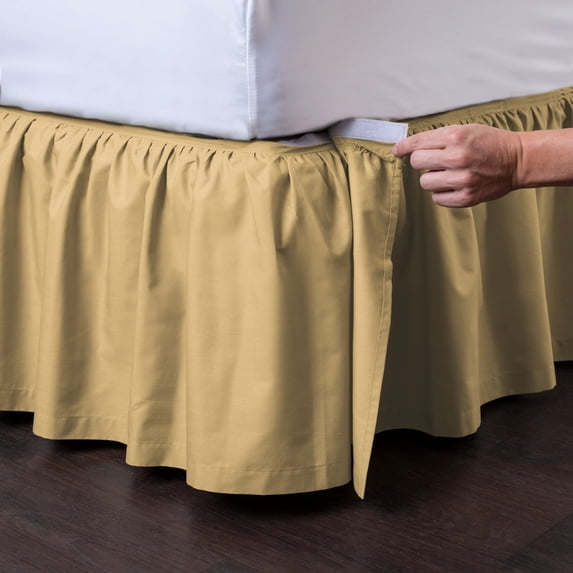 Detachable Bedskirt (Full Size, Gold, 14" Drop) - Easy on/Easy Off Ruffled Bed Skirt. Ashton