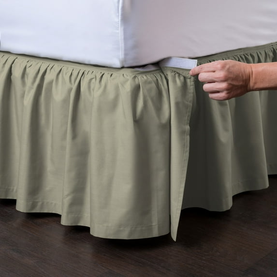 Detachable Bedskirt (King Size, Sage, 21" Drop) - Easy on/Easy Off Ruffled Bed Skirt. Ashton