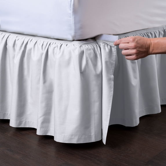 Detachable Bedskirt (King Size, White, 18" Drop) - Easy on/Easy Off Ruffled Bed Skirt. Ashton