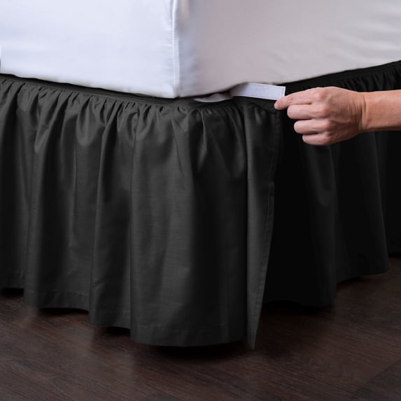 Detachable Bedskirt (Queen Size, Black, 21" Drop) - Easy on/Easy Off Ruffled Bed Skirt. Ashton