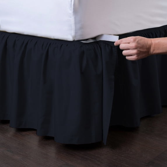Detachable Bedskirt (Twin Size, Navy, 14" Drop) - Easy on/Easy Off Ruffled Bed Skirt. Ashton