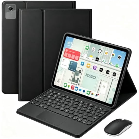 Detachable Bluetooth Keyboard Case with Round Keys, Multi-Touch Trackpad and 2.4G Wireless Mouse for Lenovo Idea Tab 11" 2025 / Tab M11 11" 2024,Black